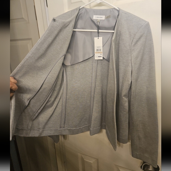Calvin Klein chic Faux Suede Leather Paneled Blazer gray sz 12 NWT - Picture 4 of 6